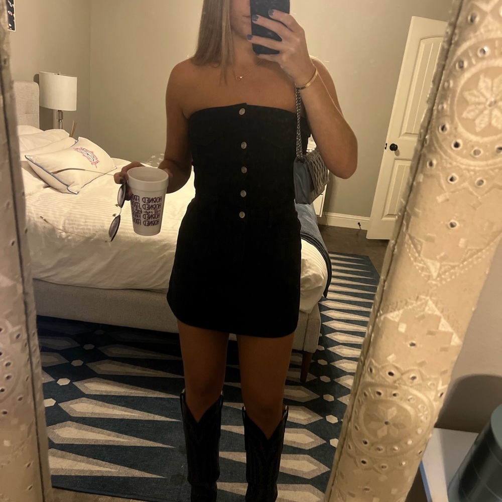 Black strapless jean dress